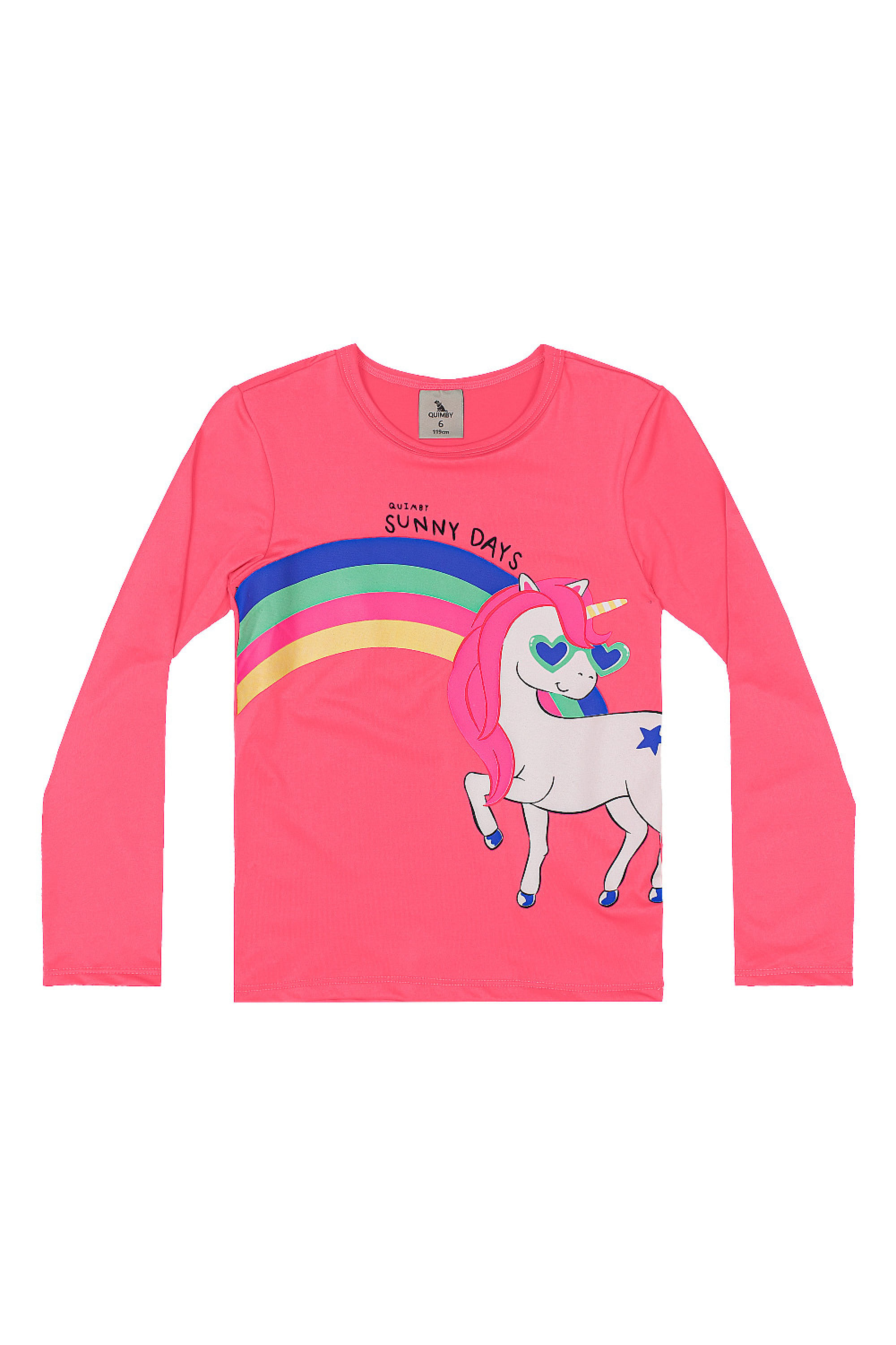 Biquíni Infantil com Blusa e Calcinha de Unicórnio (Rosa Pink Neon) Quimby - Imagem 2